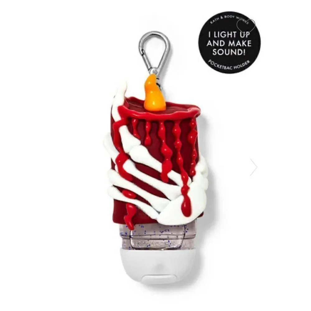 Bath & body works pocketbak holder nwt skeleton hand candle blood